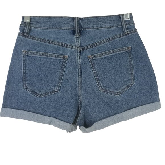 NWT No Boundaries High Rise Cuff Hem Denim Shorts Womens 4 Medium Wash Stretch - Picture 3 of 6